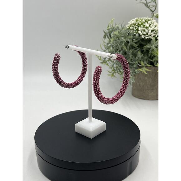 Sachin & Babi Designer Pink and Clear Glass Beaded Large Hoops 2.5" - Picture 5 of 12